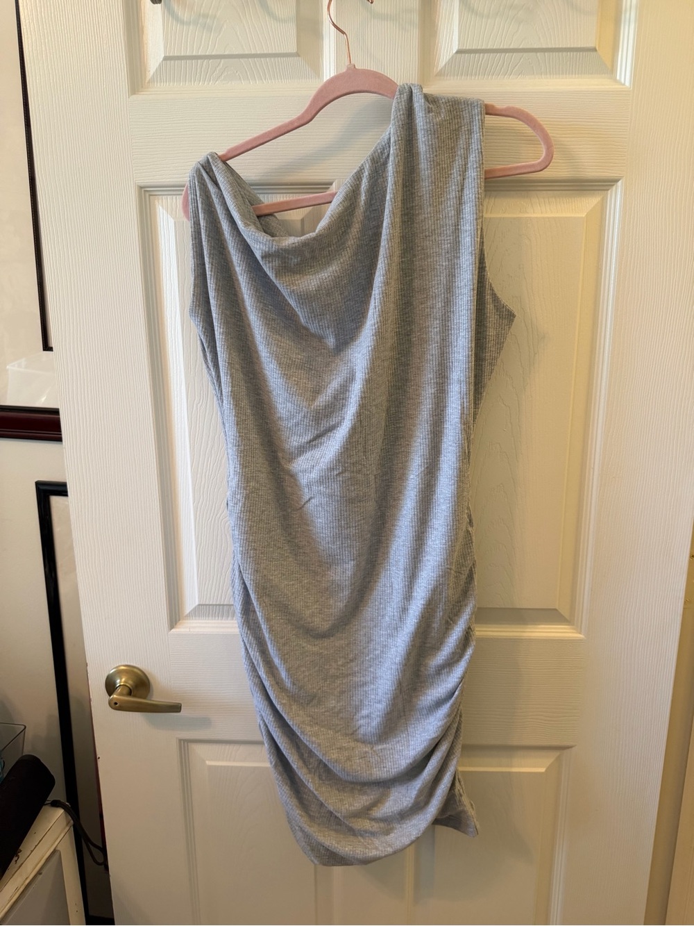 Tyche Sleeveless Cowl Neck Mini Dress in Light Gray